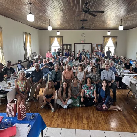 Large group of volunteers at appreciation tea 2023